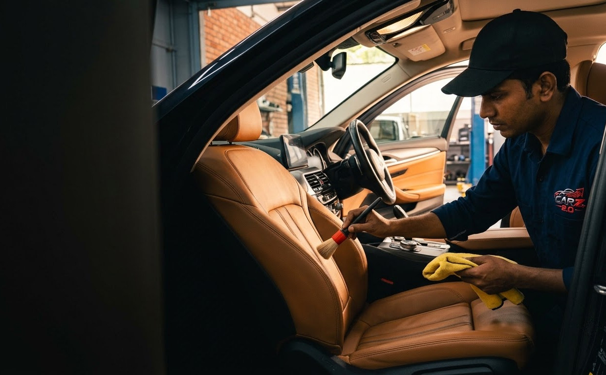 Detailed tan leather cabin interior