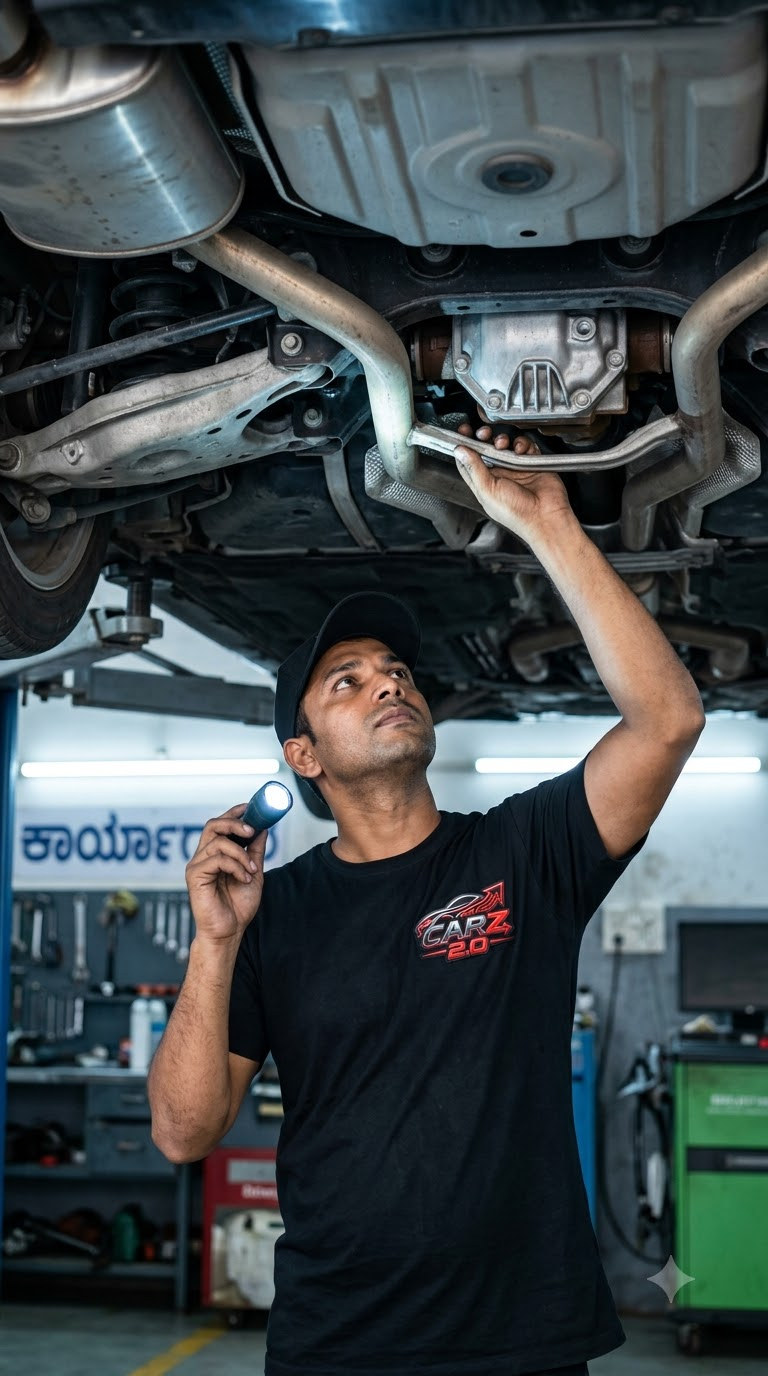 Technician checking a premium car as part of routine maintenance