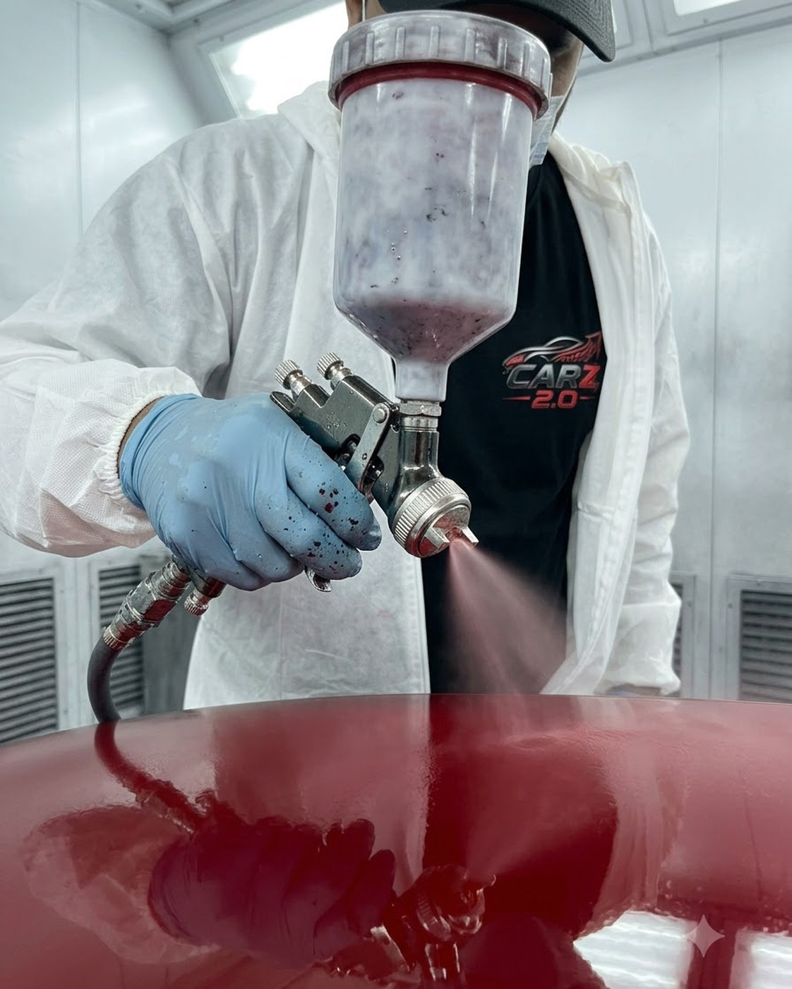 Body repair specialist restoring a damaged rear quarter panel