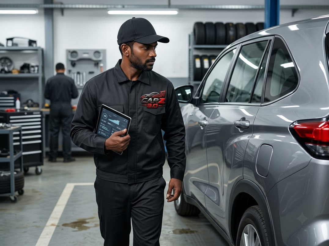 Vehicle condition being assessed in the workshop