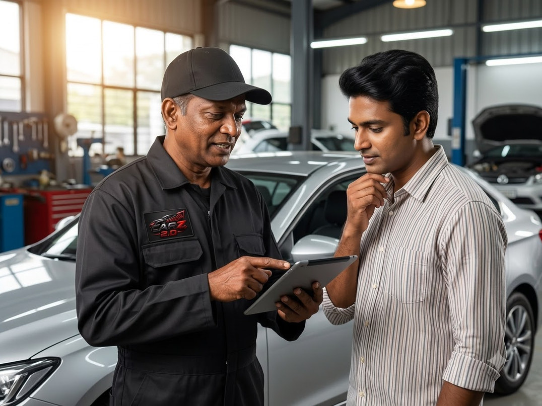 Policy details being reviewed with a vehicle owner